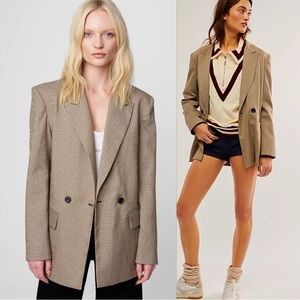 BLANK NYC Show Business Oversized Blazer Plaid Print Double Breasted